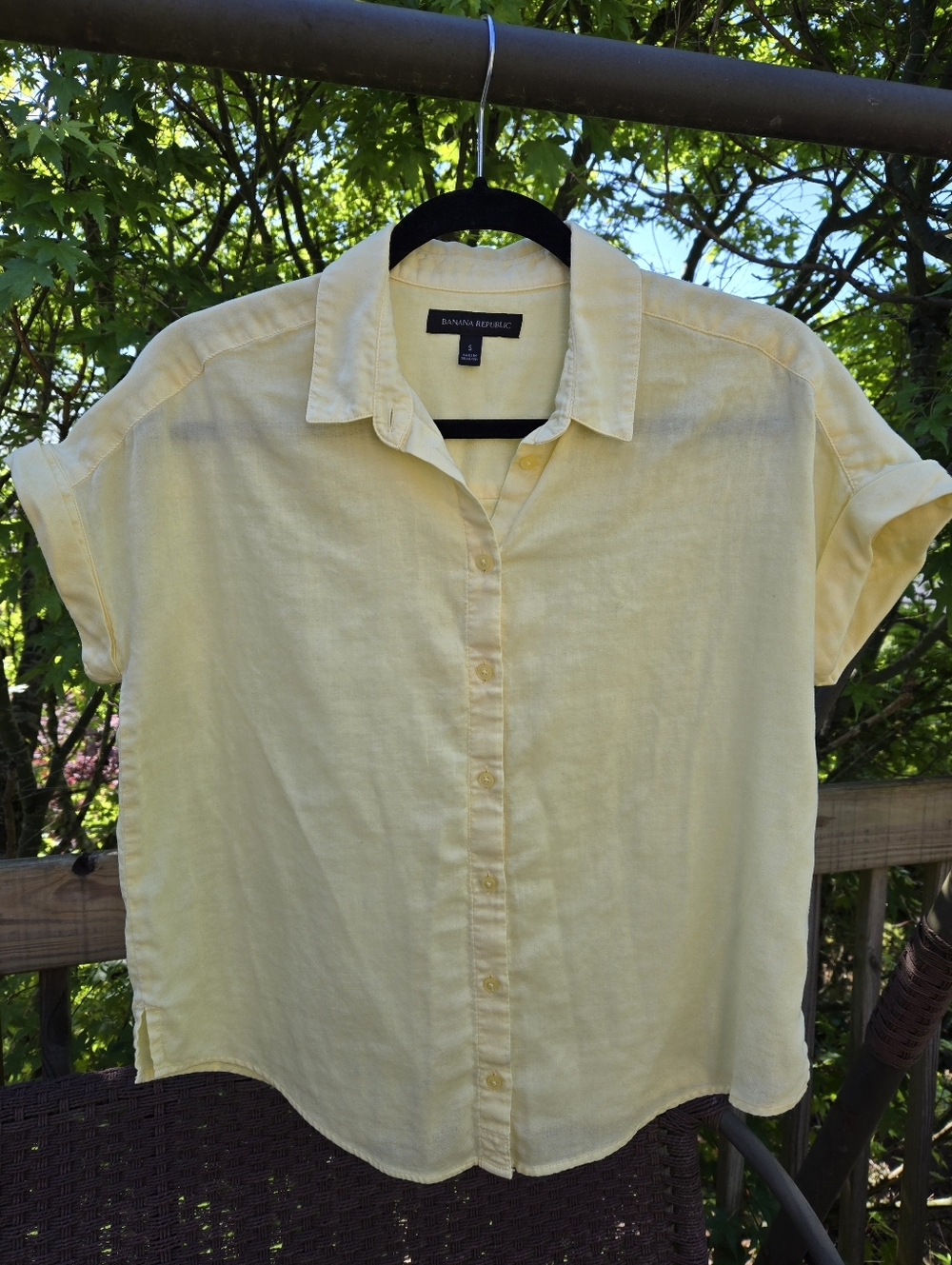 Banana Republic Yellow Woven Short Sleeve Boxy Shirt - S